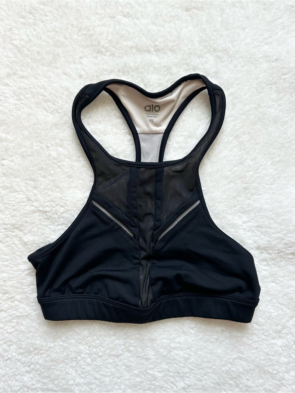 ALO Yoga Black Mesh High-Neck Racerback Sports Bra